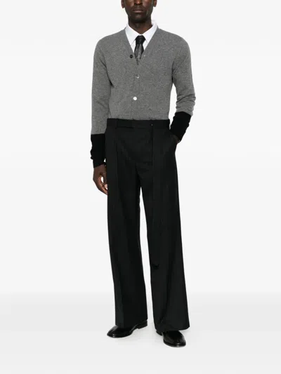 Tonywack Pinstripe-pattern Belted Trousers In Black