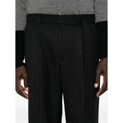 Tonywack Pinstripe-pattern Belted Trousers In Black