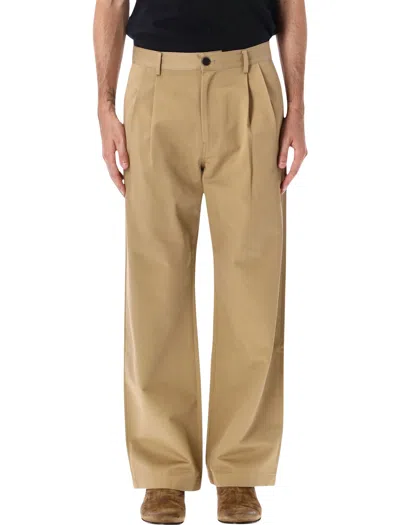Tonywack Pleated Wide-leg Cotton Trousers In Beige