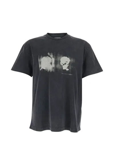 Tonywack Grey Crewneck T-shirt With Print On The Front In Cotton Man In Black