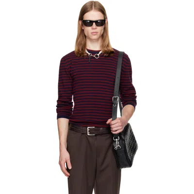 Tonywack Red & Navy Merino Wool Essential Stripe Sweater In Brown