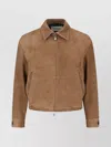 Tonywack Suede Blouson With Classic Collar And Zippered Pockets In Brown