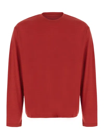 Tonywack Relaxed Wool Long Sleeve Jersey Top With Round Neck In Yellow