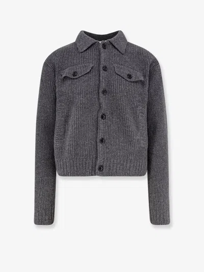 Tonywack Ribbed Wool And Cotton Cardigan In Gray