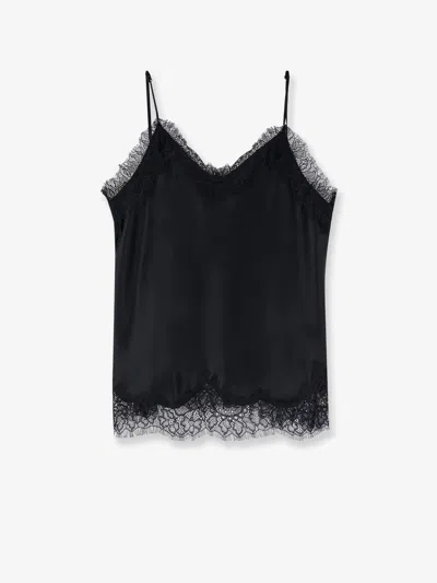 Tonywack Satin Top With Lace Profiles In Black