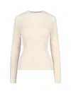 Tonywack Semi-sheer Cream Knit Top With Round Neckline In White