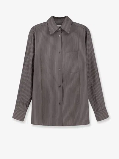 Tonywack Silk And Wool Blend Shirt With Striped Pattern In Grey