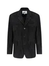 Tonywack Single-breasted Suede Jacket In Black Leather In Black