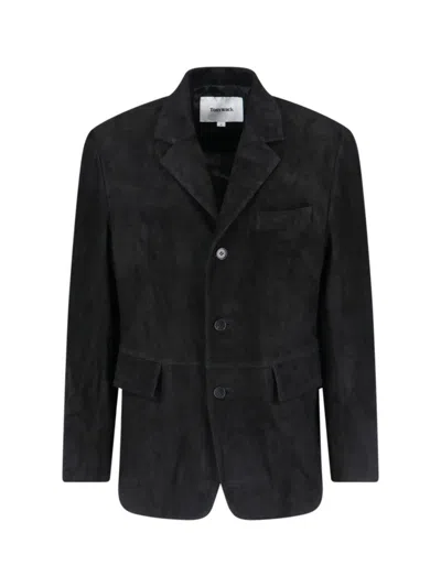 TONYWACK SINGLE-BREASTED SUEDE JACKET IN BLACK LEATHER