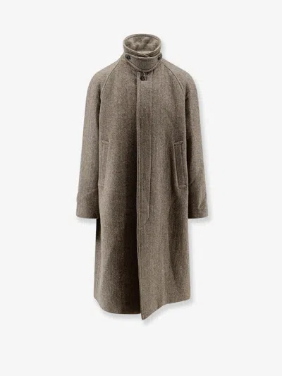 Tonywack Single-breasted Wool Coat With A Herringbone Pattern In Black