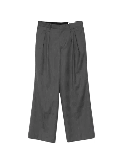 Tonywack Striped Pleated Tailored Trousers In Gray