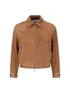 Tonywack Suede Blouson With Classic Collar And Zippered Pockets In Brown