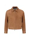 Tonywack Suede Blouson With Classic Collar And Zippered Pockets In Brown