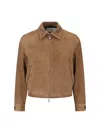 Tonywack Suede Blouson With Classic Collar And Zippered Pockets In Brown
