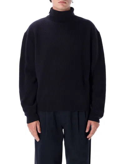 Tonywack Button-neck Ribbed-knit Sweater In Blue