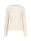 Tonywack Semi-sheer Cream Knit Top With Round Neckline In White