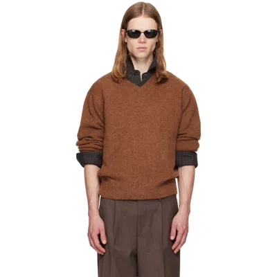 Tonywack Tan Brushed Shaggy Dog V-neck Sweater In Multi