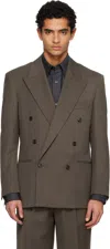Tonywack Taupe Melange Wool Double-breasted Tailored Blazer In Brown