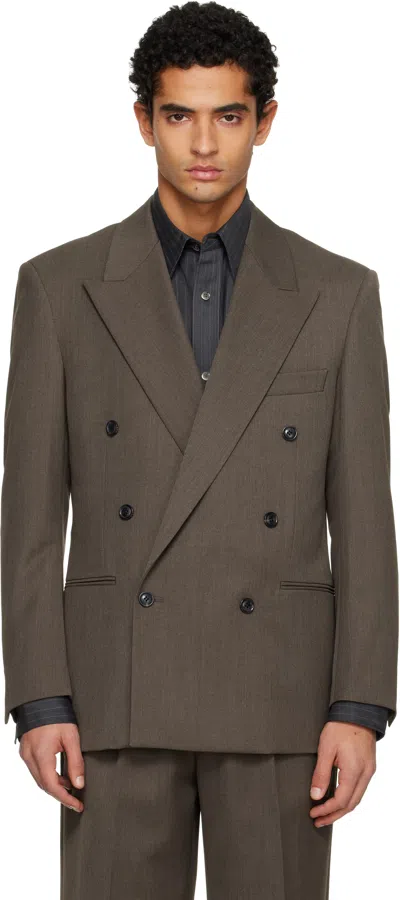 TONYWACK TAUPE MELANGE WOOL DOUBLE-BREASTED TAILORED BLAZER