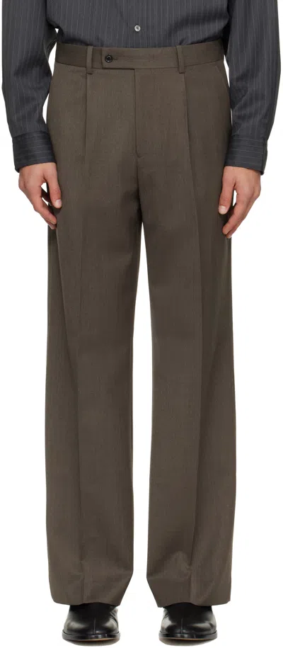 Tonywack Taupe Melange Wool Wide-leg Pleated Trousers In Green
