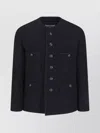 Tonywack Black Collarless Blouson Jacket With Nautical Button Detail In Blue
