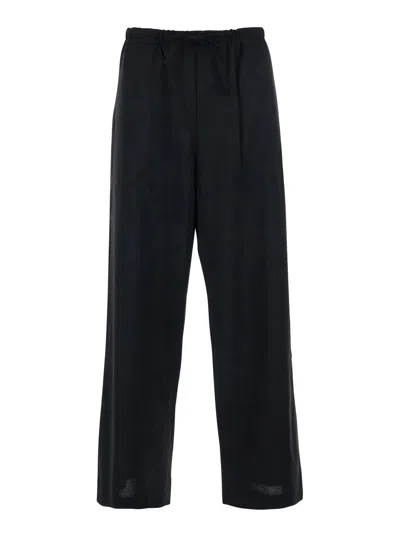 Tonywack Tropical Wool Drawstring Pants In Black