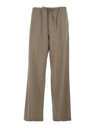 Tonywack Tropical Wool Drawstring Pants In Brown
