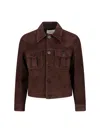 Tonywack Cropped Brown Suede Trucker Jacket With Classic Collar In Brown