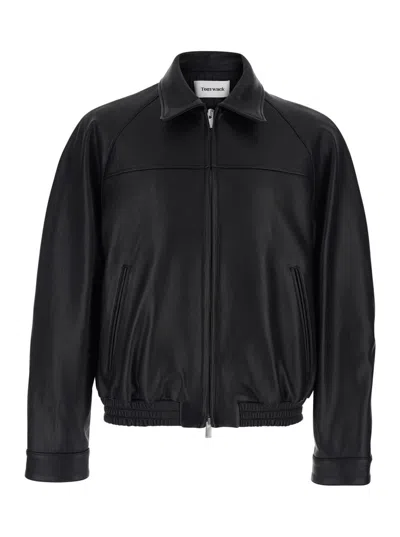 Tonywack Vintage Lamb Leather Bomber Jacket In Black