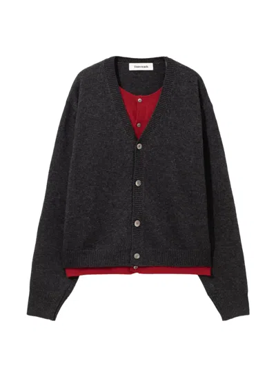 Tonywack Double Layer Button Cardigan In Brown
