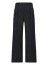 Tonywack Wide-leg Black Wool Blend Trousers With Pleated Front In Black