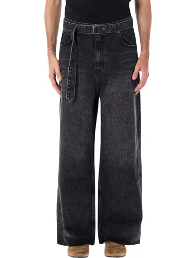Tonywack Wide-leg Belted Jeans In Black