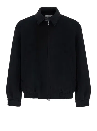 Tonywack Wool And Silk Blouson Jacket With Zip Closure, Classic Collar, Side Pockets In Black