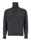 Tonywack Grey High Neck Swater With Zip In Wool Blend Man In Grey
