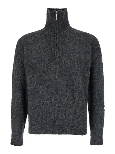 TONYWACK GREY HIGH NECK SWATER WITH ZIP IN WOOL BLEND MAN