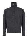 Tonywack Grey High Neck Swater With Zip In Wool Blend Man In Grey