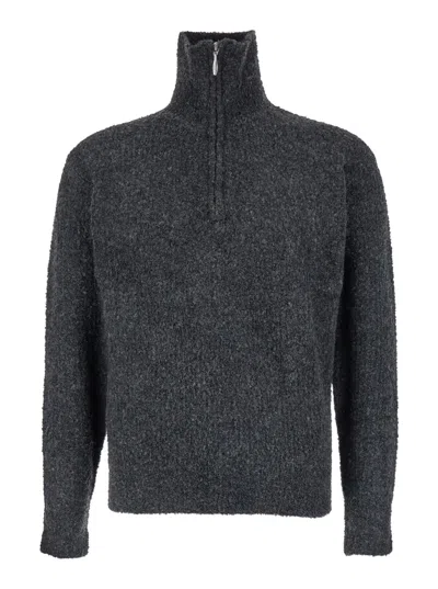 TONYWACK GREY HIGH NECK SWATER WITH ZIP IN WOOL BLEND MAN