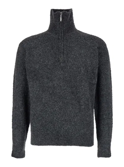 Tonywack Grey Mock Collar Sweater In Blue