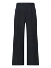 Tonywack Wide-leg Black Wool Blend Trousers With Pleated Front In Black