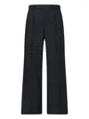 Tonywack Wide-leg Black Wool Blend Trousers With Pleated Front In Black