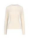 Tonywack Semi-sheer Cream Knit Top With Round Neckline In White