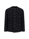 Tonywack Black Collarless Blouson Jacket With Nautical Button Detail In Black