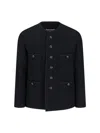 Tonywack Black Collarless Blouson Jacket With Nautical Button Detail In Black
