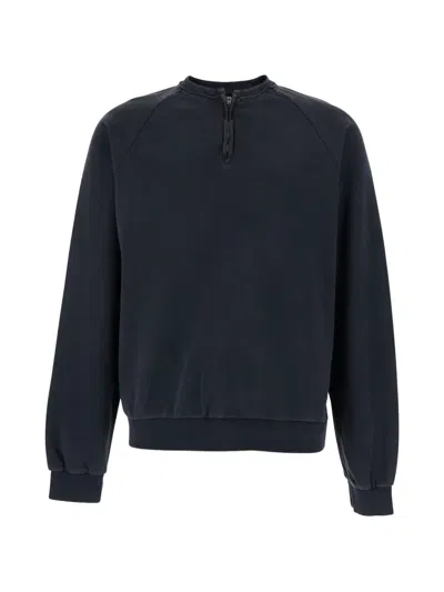 Tonywack Black Crewneck Sweatshirt With Half Zip Closure On The Front In Cotton Man In Blue