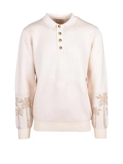 Tooco Beige Knitted Wool-blend Polo Shirt In Pink