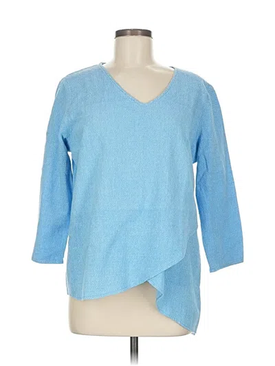 Pre-owned Toofan 3/4 Sleeve Top Blue V Neck Tops