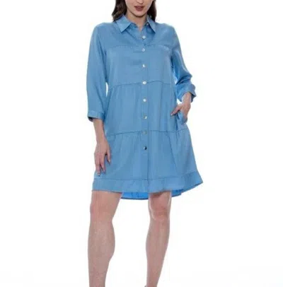 Toofan Solid Tiered Dress In Light Wash