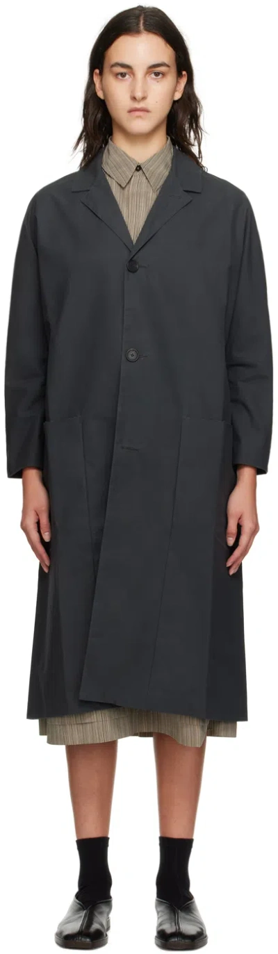 Toogood Grey 'the Fishmonger' Coat In Wax Cotton Charcoal