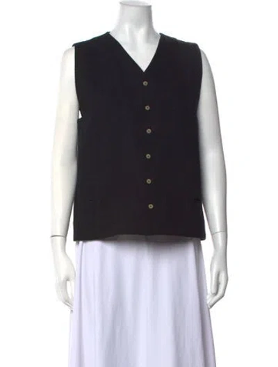 Pre-owned Toogood Linen V-neck Button-up Top In Black