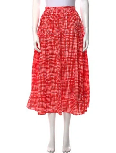Pre-owned Toogood Plaid Print Long Skirt W/ Tags In Orange